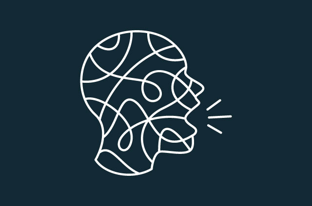 A profile of a shouting person.