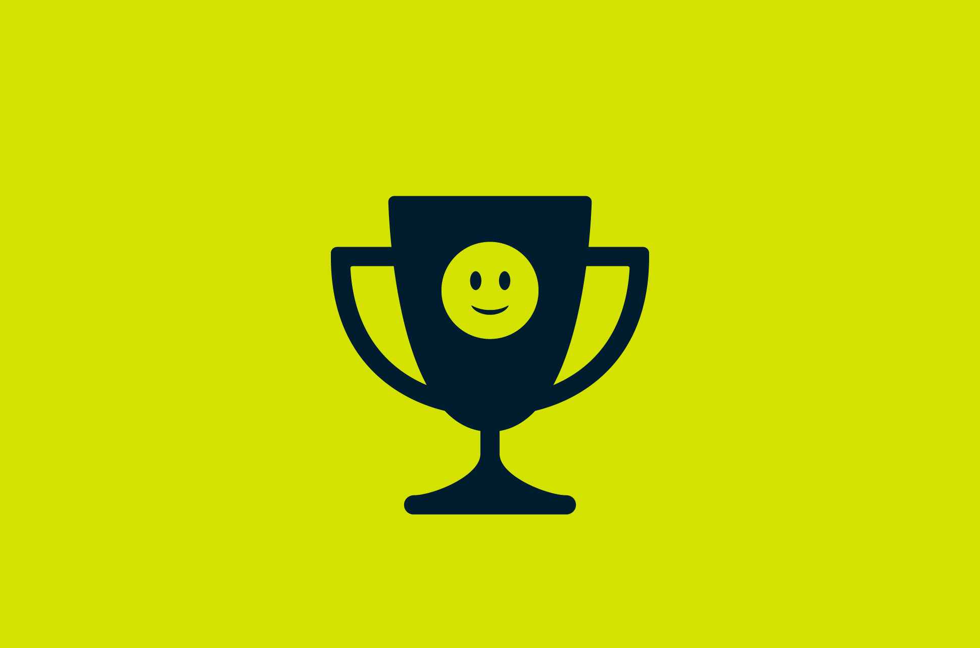 Trophy with slighty smiling emoji on it.