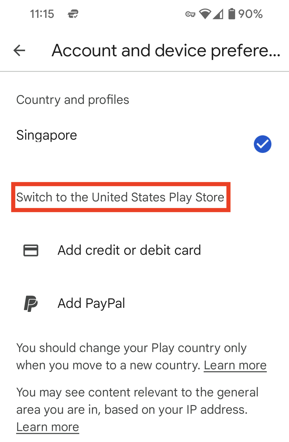 How to change Google Play country with a VPN on Android