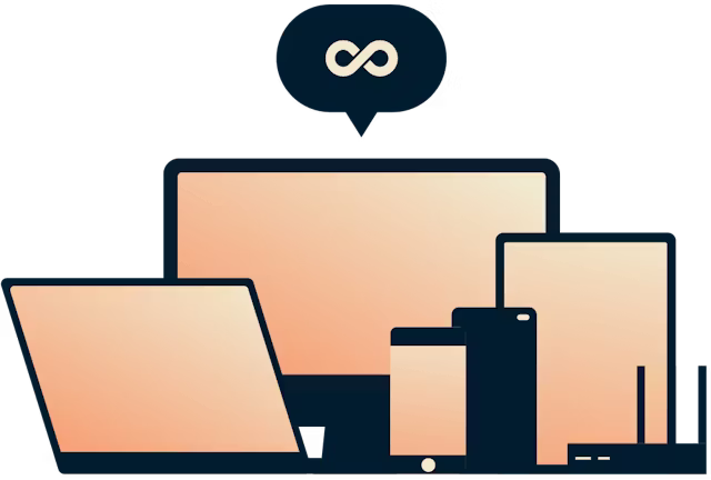 Bande passante illimit&eacute;e - Un symbole d'infinit&eacute; sur un assortiment d'appareils.